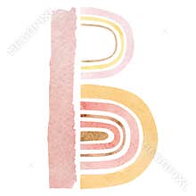 Watercolor Children`s alphabet letter B in the style abstract rainbow design. Cute kids font lettering design for nursery baby