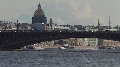 Neva river embankment in St. Petersburg on a sunny summer day