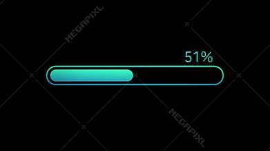 Blue progress bar animation, percentage loading on a black background