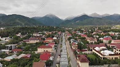 Aerial view of the mountains and the river in Almaty, Kazakhstan