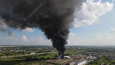 Fire in an industrial area. Filmed from a quadcopter.