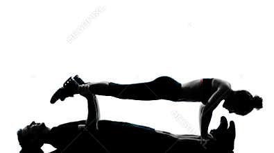 One couple man woman exercising workout fitness