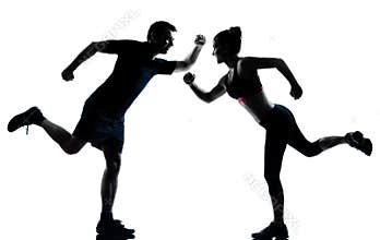 One couple man woman exercising workout fitness