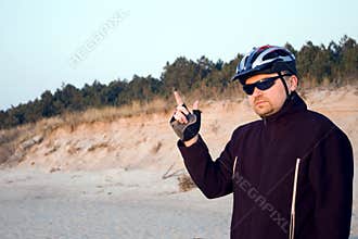 Man with cycle helmet