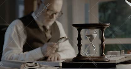 Senior academic researcher working in his office