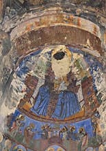Frescoes on the walls of Akhtala church in Armenia