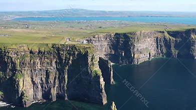 Aerial scenery of the Cliffs of Moher in Ireland.