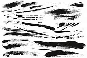 Drawings of grunge ink brush strokes, creative brush lines, freehand freehand doodle line borders.