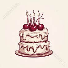 Hand-drawn comic illustration of birthday cake in a doodle style.