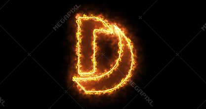 Neon D alphabet on black background.