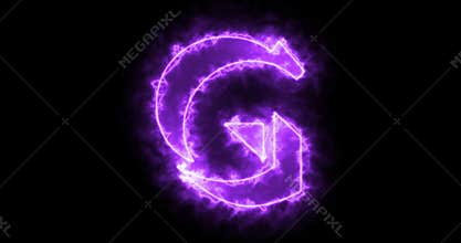 Neon G alphabet on black background.