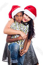 Christmas family in Santa hat