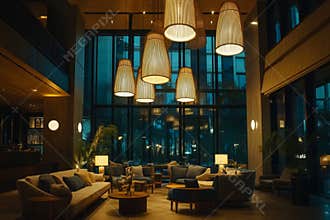 This is a blurred bokeh light from a luxury hotel interior that is suitable for design purposes.