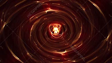Hot energy swirl made of glowing liquid plasma spinning around a shiny light on a dark background