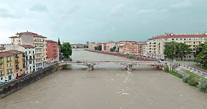 Aerial view cityscape Adige River Verona Italy.