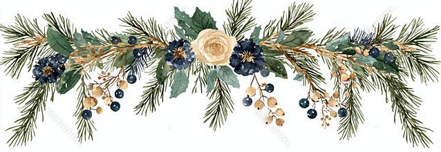 Christmas decoration print design template featuring floral winter seamless borders