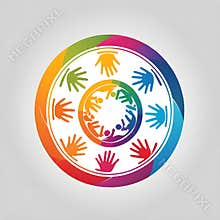 Colorful logo featuring diverse children playing joyfully in a circular design, symbolizing community and playful spirit