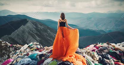 textile pollution, fast fashion industry waste, old clothing cloth fabric garment trash garbage pile stack heap background