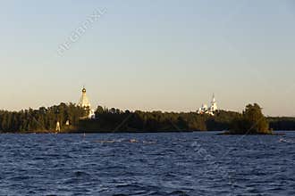 View of Valaam Monastery and Nikolsky Skete from water