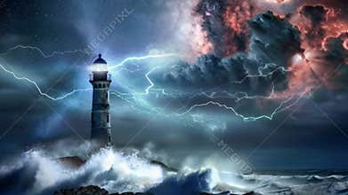 Lighthouse at storm night