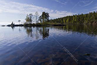 A clear sunny summer day over Valaam Island and Ladoga Lake