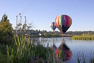 Rainbow Hot Air Ballon At Old Mill Bend, Oregon