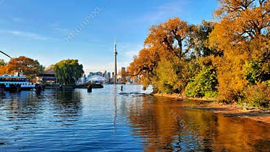 Toronto city skyline from the Toronto Islands during autumn, Ontario, Canada