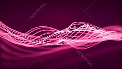 Looped elegant background with soft pink ethereal waves made of smoothly floating glow lines