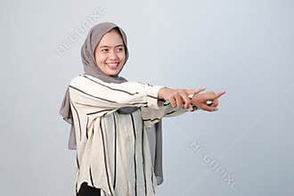 Body expression of Indonesian Asian woman wearing hijab