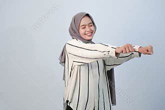 Body expression of Indonesian Asian woman wearing hijab