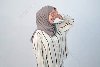 Body expression of Indonesian Asian woman wearing hijab