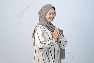 Body expression of Indonesian Asian woman wearing hijab