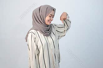 Body expression of Indonesian Asian woman wearing hijab