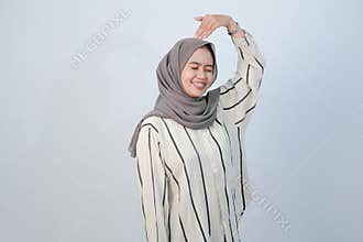 Body expression of Indonesian Asian woman wearing hijab