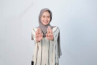 Body expression of Indonesian Asian woman wearing hijab