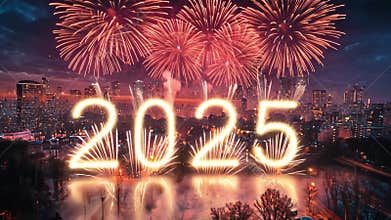 Celebrate New Year's Eve with mesmerizing fireworks display welcoming 2025 in the city skyline