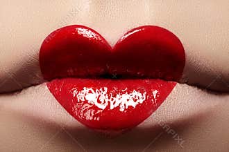 Close-up of Valentines day lips make-up
