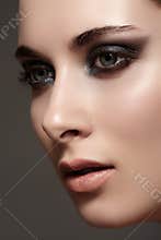 Model with fashion catwalk make-up, purity skin, hairstyle