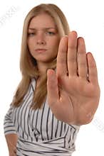 Women with hand up STOP