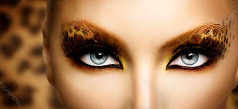 Fashion Girl with Leopard Makeup
