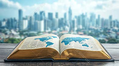 A Bible with a map of the world illustrating global Christian missions