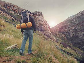 Mountain trekking man