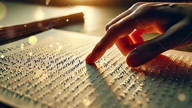 Braille Reading. Disability Concept. Reading a Braille Book.