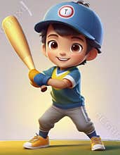 Child playing baseball cartoon