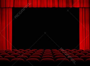 Theater auditorium with stage, curtains and seats