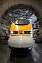 Front view of a Eurostar High Speed express train and tunnel in the National Railway Museum in York, UK