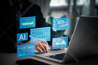 Businessperson working with AI-powered financial data analysis tools, showcasing advanced technology in finance. Ideal for fintech