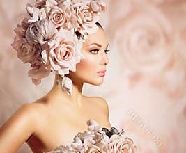 Model Girl with Flowers Hair