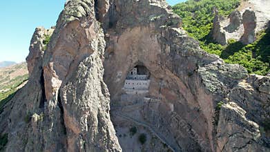 erial drone view of The Virgin Mary Monastery .Giresun, Turkey