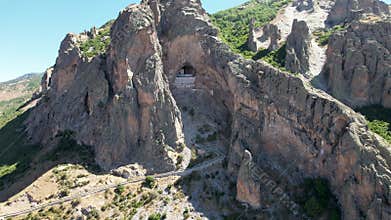 erial drone view of The Virgin Mary Monastery .Giresun, Turkey